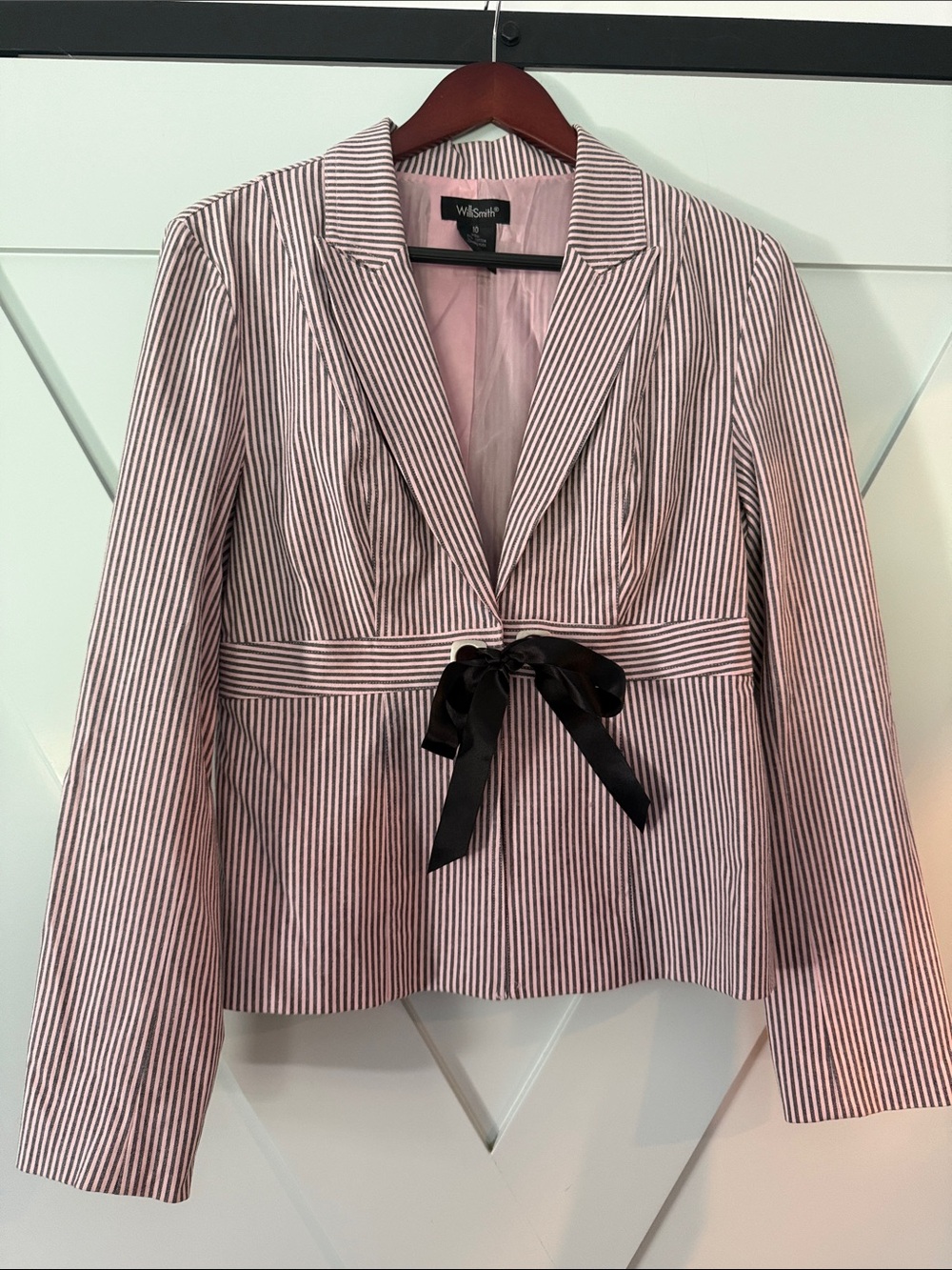 Willi Smith Pink and White Striped Tie-Waist Blazer